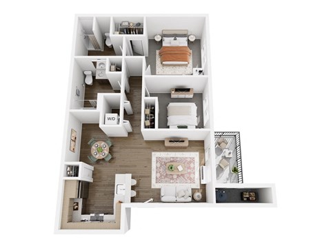 Floor plan for 2 beds, 2 baths, 1054 sqft